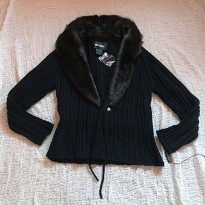 90s fur trim sweater